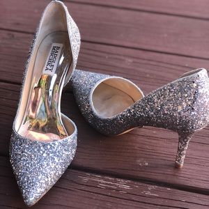 Badgley Mischka silver 3” heels